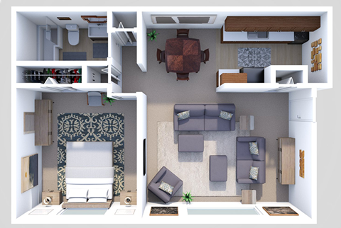 Floor plan for 1 bed, 1 bath, 660 sqft